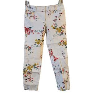 7th Avenue New York & Co Womens Skinny Crop Pants Size 0 White Floral Chino